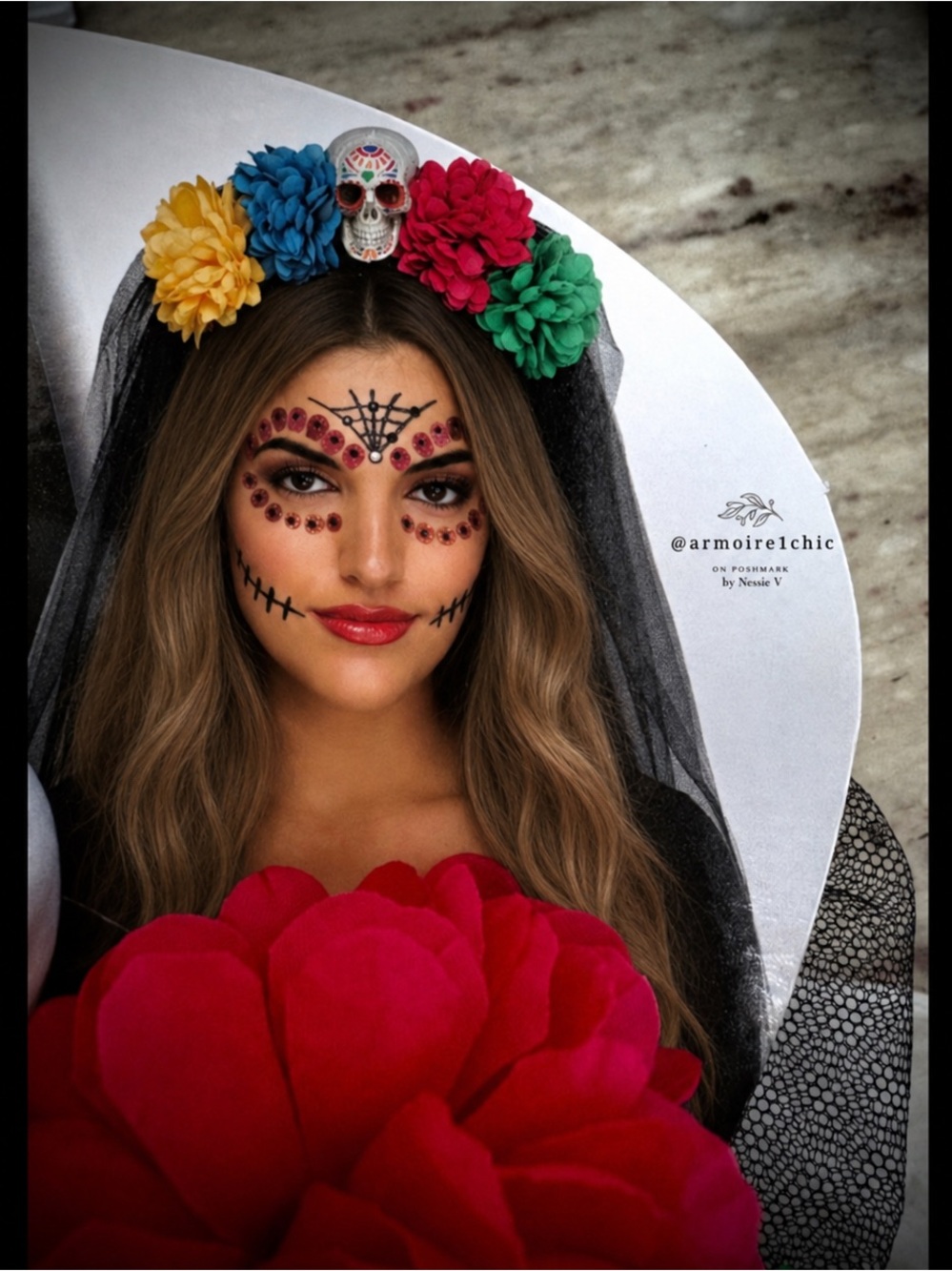 DIA DE LOS MUERTOS | Day of the Dead Festive and Colorful Floral Headband Veil